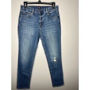 Gap Best Girlfriend Blue Denim Skinny Jeans Distressed Knee Womens Size 25